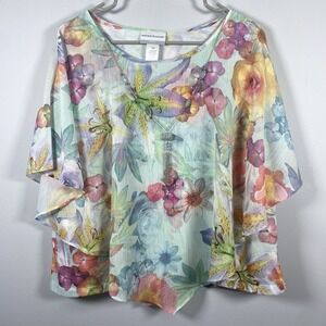 Alfred Dunner Women's 12 Petite 12P Floral Overlay Top Necklace Spring Easter